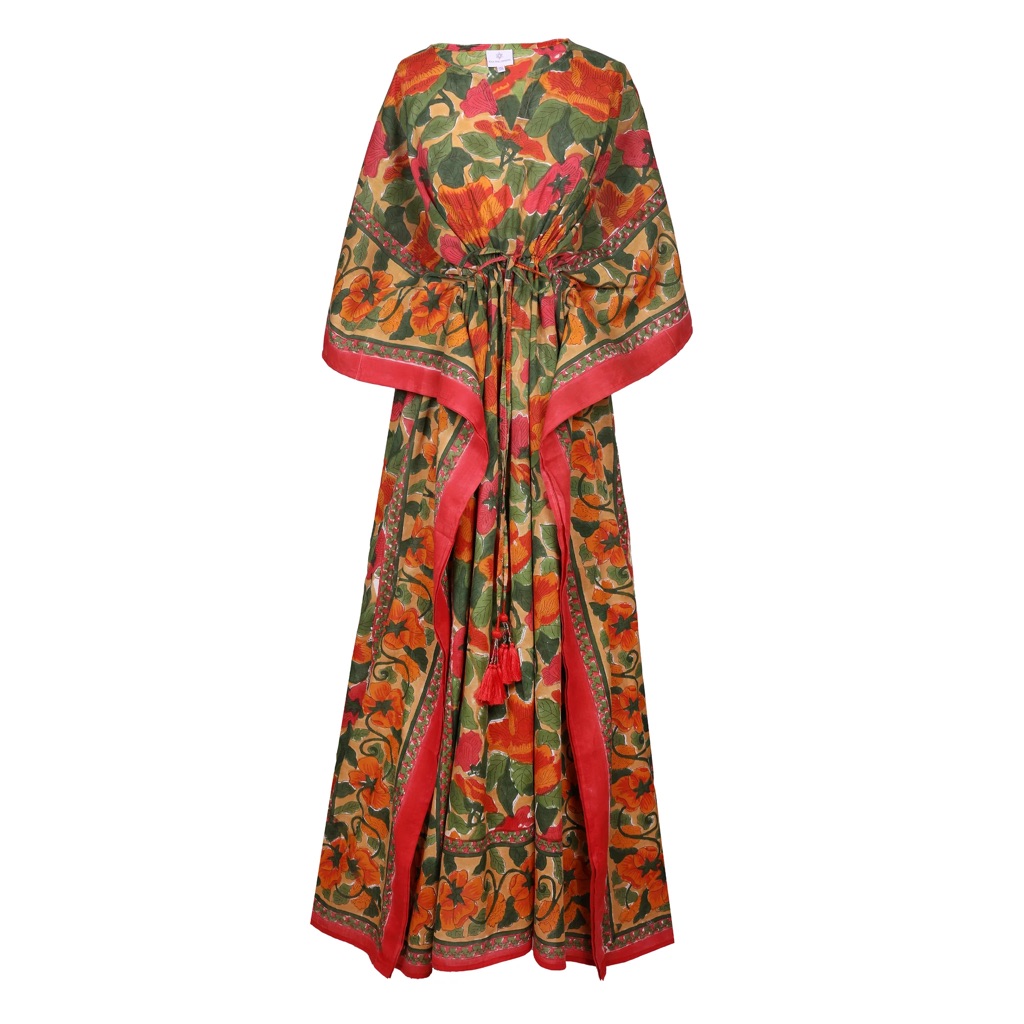 New Pax Philomena Frida Floral Print Maxi Kaftan Dress Women's One Size